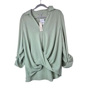 NEW Nordstrom Status by Chenault Blouse Women's XL Sage Green Twist Front